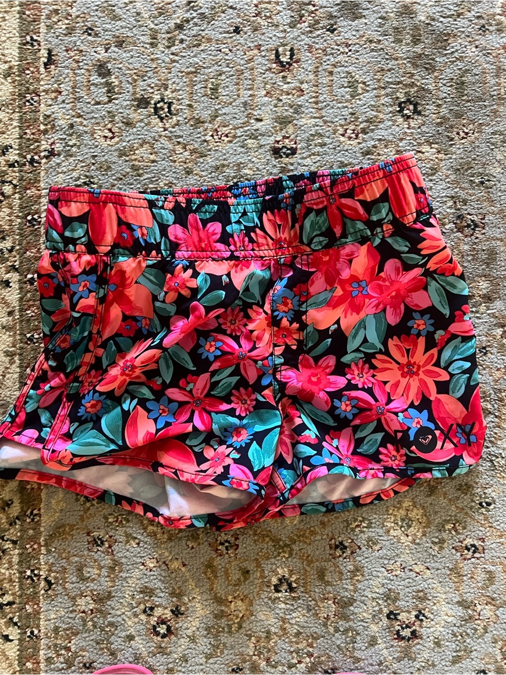 Roxy Floral Athletic Shorts in Black, Pink & Teal